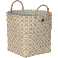 Handed By Handgevlochten duurzame opbergmand met hengsels - Opberger - Mand - Woonkamer - Kinderkamer - Badkamer - Decoratief - Ivy & Rose medium- pale grey met ecru patroon