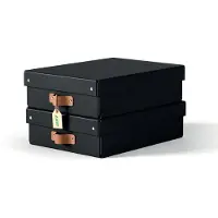 Leitz Puro medium opbergdoos karton met leren handvaten laag zwart (2 stuks)