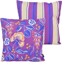 NOVÉE Sierkussen flower / stripe paars outdoor | 45 x 45 cm | katoen