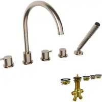 Blaufoss Round 5-gats Badrandkraan Brushed Coolmetal Incl. handdoucheset