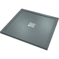 Linie Lido douchebak 90 x 90 cm composietmarmer donkergrijs leisteenstructuur