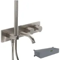 Blaufoss Round inbouw badkraan thermostatisch met handdouche Brushed Coolmetal incl. inbouwelement