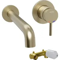 Blaufoss Round inbouw wastafelkraan Brushed Champagne Gold incl. inbouwelement