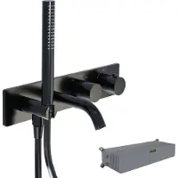 Blaufoss Round inbouw badkraan thermostatisch met handdouche Mat Zwart incl. inbouwelement