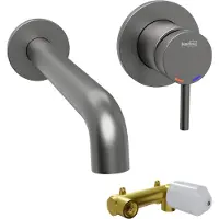 Blaufoss Round inbouw wastafelkraan Brushed Gunmetal incl. inbouwelement