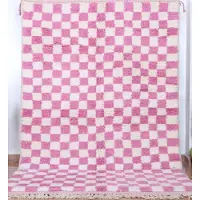 Poufs&Pillows Modern geruit tapijt roze-wit - 250 x 170 cm - Handgeknoopt vloerkleed, hoogpolig tapijt, geblokt tapijt Berber vloerkleed