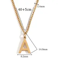 Yehwang ketting met letter A - necklace with letter a - dames - heren - kleur goud - stainless steel en waterproof - 50 cm - cadeau - moeder en dochter