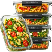 Savoré Kitchen Vershoudbakjes Set - met Stoom Deksel - Meal Prep Bakjes - Diepvriesbakjes Glas - Luchtdicht - 5 Stuks - 1040 ML