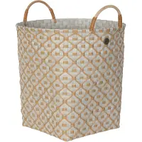 Handed By Handgevlochten duurzame opbergmand met hengsels - Opberger - Mand - Woonkamer - Kinderkamer - Badkamer - Decoratief - Ivy & Rose Large- pale grey met ecru patroon
