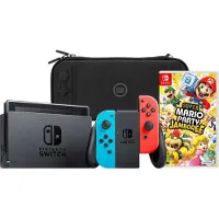 Nintendo Switch Bleu/Rouge + Mario Party Jamboree + BlueBuilt Housse de Protection
