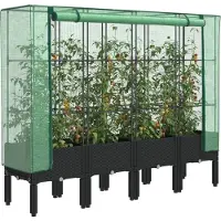 vidaXL Verhoogde tuinbed met kasopbouw, rattanlook, 160x40x140 cm