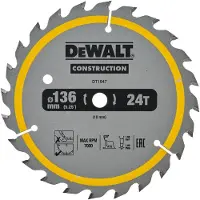 DeWalt Cirkelzaagblad voor Hout | Construction | Ø 136mm Asgat 10mm 24T - DT1947-QZ