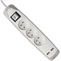 Perel Stekkerdoos - 3 stopcontacten type E met 2 USB-poorten - 1.5 m kabel wit