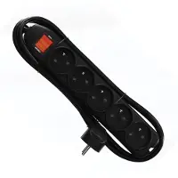 Perel Stekkerdoos met schakelaar, overbelastingsbeveiliging, 5 stopcontacten met penaarde (type E), kabel 1.5 m, 3G1.5, gebruik binnenshuis, zwart
