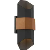 QUOIZEL LED Wand Buitenlamp Chasm | 5.5W 3000K 830 | IP44 | Dimbaar | Matte Black (with painted wood effect strap)