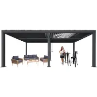 Mendler Pergola -L46, tuinpaviljoen met latten, 10cm aluminium frame, stormvaste regengoot, 3x6m ~ antraciet