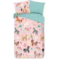 Good Morning Dekbedovertrek Katoen - Rainbow Horses 140 x 200 cm