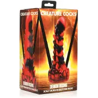 XR Brands Demon Rising - Schubben Draak Siliconen Dildo - Rood/Zwart
