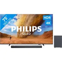 Philips 75" PUS7800 QLED 4K (2025) + JBL Bar 2.1 Deep Bass M2 Zwart