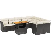 vidaXL 10-delige Loungeset met kussens poly rattan zwart