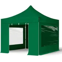 TOOLPORT 3x3 m Easy up partytent met zijwanden (2 panorama), PROFESSIONAL alu 40mm, donkergroen