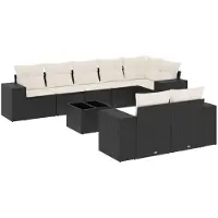 vidaXL 9-delige Loungeset met kussens poly rattan zwart