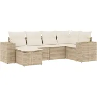 vidaXL 6-delige tuinmeubelset met kussens, beige, polyrotan