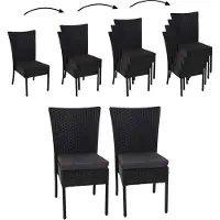 MCW Set van 2 polyrotan stoelen -G19, balkonstoel, tuinstoel, stapelbaar ~ zwart, kussens donkergrijs