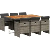 vidaXL 7-delige Tuinset met kussens poly rattan grijs