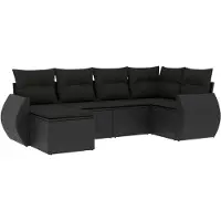 vidaXL 6-delige tuinmeubelset met kussens, zwart, polyrotan
