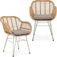 Idimex Tuinstoelen PARAMO, set van 2, van polyrotan – naturel/grijs met metalen frame in grijs