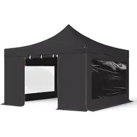 TOOLPORT 4x4 m Easy up partytent met zijwanden (2 panorama), PROFESSIONAL alu 40mm, zwart