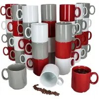 MamboCat 36-delige set EVENT stapelbare koffiemokken TRIO grijs wit rood porselein 250 ml