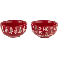 J-Line schaal Dolomiet - keramiek - kerstrood/wit - 2 stuks