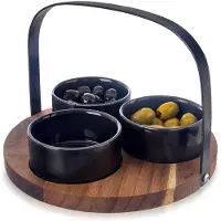Orion Black Serie - Ceramische Amuseschaaltjes - 130ml - Acaciahouten Tafelblad