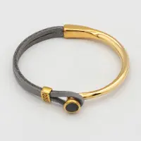Qoss Armband Coco Maat S – Handgemaakt Buffelleer met 6 mm Steen | Magneetsluiting | Nikkelvrij | Goudkleurige Plating | Zwart