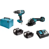 Makita DLX 2272 TJ accu combiset DGA 513 accu haakse slijper + DHP 484 accu klopboormachine + 2x accu 5.0 Ah + lader + Makpac