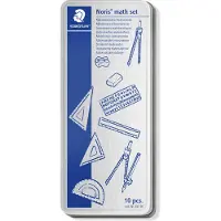 Staedtler Meetkunde-instrumenten - Metalen potloodkoffer - Kompas - Stencil - 45g driehoek - 30/60 set driehoek - Gum - Potlood - Puntenslijper - Verdelers - Heerser - Gradenboog