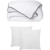 Vente-unique Set Zijdeachtig dekbed 240 x 260 cm + 2 hoofdkussens 60 x 60 cm - Wit - BIESYA