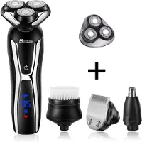 Hatteker 4-in-1 Elektrisch Scheerapparaat voor Mannen – Baardtrimmer, Neustrimmer & Gezichtsborstel - LED Display – Inclusief Vervangend Scheerhoofd – Zwart