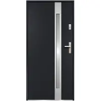 Vente-unique Stalen en roestvrijstalen voordeur, met glas, H 207 x B 100 cm - matglas - antraciet - 55 mm dik - linksdraaiend - BRAGA