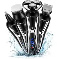 Hatteker 4-in-1 Elektrisch Scheerapparaat voor Mannen – Baardtrimmer, Neustrimmer & Gezichtsborstel - LED Display – Zwart