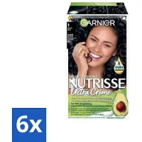 Garnier - Nutrisse Ultra Crème 1 - Haarkleuring - Zwart - Intens Voedend - Permanente Kleur - Voordeelverpakking - 6 stuks