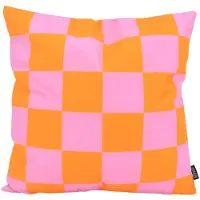 Gek op kussens! Sierkussen checker oranje/roze | 45 x 45 cm | katoen/polyester