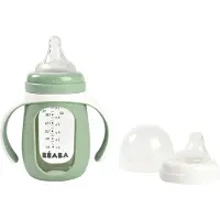 Beaba Trainingsfles 2-in-1 - Glazen waterfles met siliconen hoes - Groen - 210ml