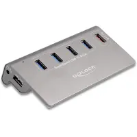 DeLOCK 64182 64182 USB-hub 4 + 1 poorten USB-A, DC-aansluiting 3,5 mm USB 3.2 Gen2 10 GBit/s Grijs