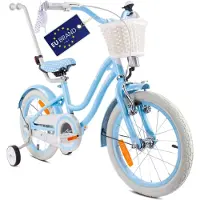 Sun baby Heart Bike Fiets voor een meisje van 4 tot 6 jaar, 16 inch Silver Moon - Blauw, Wit Goud, met duwstang, mand, bel