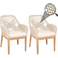 Mendler Set van 2 tuinstoelen -H56b, tuinstoel, weerbestendig touwvlechtwerk Touwhout acacia ~ beige kussens crème-wit
