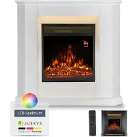 Juskys Elektrische kachel - Vuureffect - Hoekvorm - 2000 Watt - 100x 82,5 x 100 cm - Wit