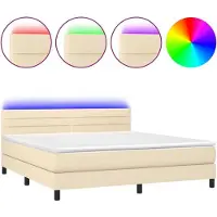 vidaXL Boxspring met matras en LED stof crèmekleurig 180x200 cm